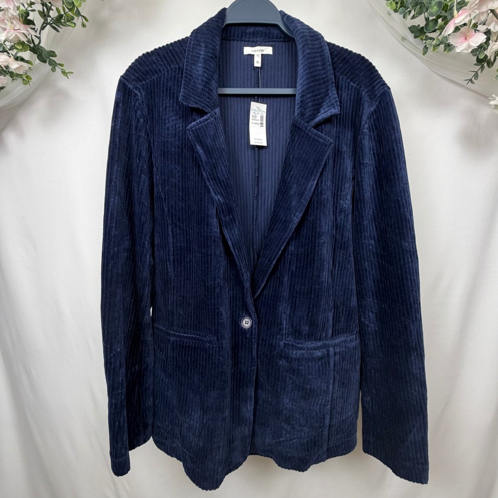 Maurices Navy Blue Corduroy Blazer Jacket XL NWT Cotton Blend Single Button
